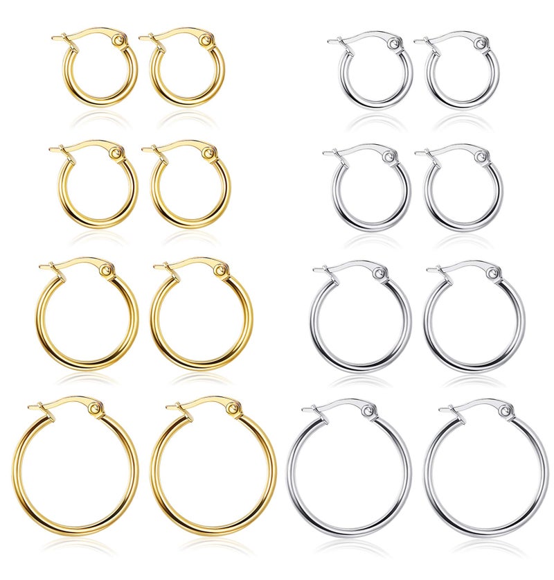 LOYALLOOK Gold&Silver Hoop Earrings Stainless Steel Rounded Small Hoop Earrings Set for Women Cute Huggie Earrings Nickel Free 10/12/15/20MM - Image 1